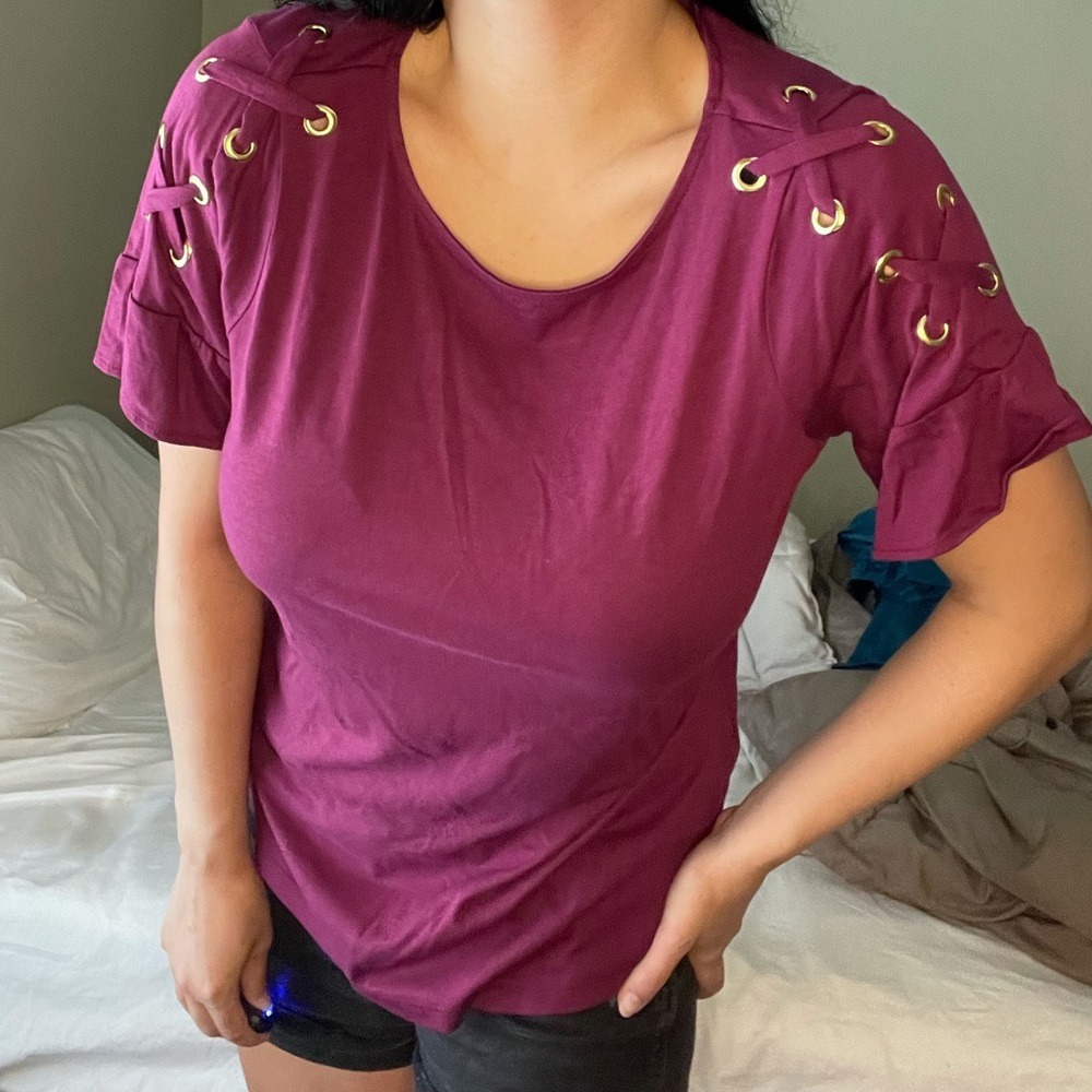 MICHAEL MICHAEL KORS Magenta Crisscross Tshirt - Picture 2 of 8
